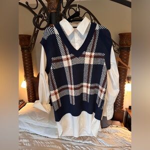 Blouse/Knit Vest Hybrid Shirt